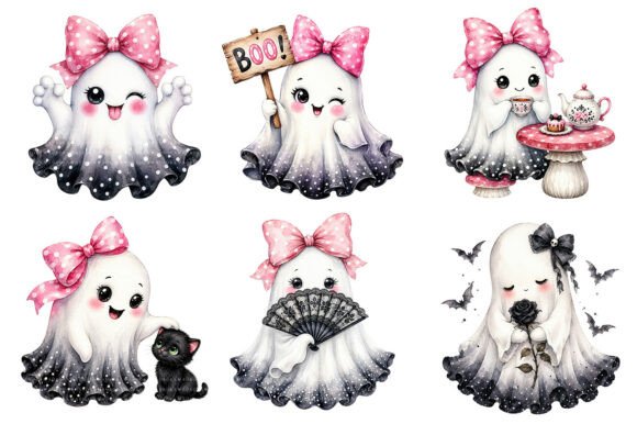 Download Spooky Pink Bow Ghosts PNG Bundle - Ghosts Collection