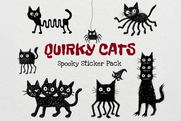 Download Quirky Cats Spooky Stickers - Premium Resources