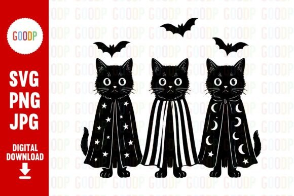 Download Three Spooky Cats in Halloween Png - Spooky cats Collection