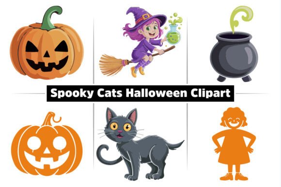 Download Cute Spooky Cats Halloween Clipart Set - Spooky cats Collection