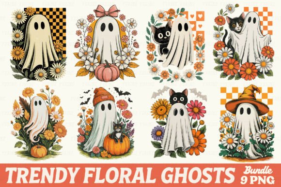 Download Retro Floral Ghosts Halloween Bundle PNG - Ghosts Collection