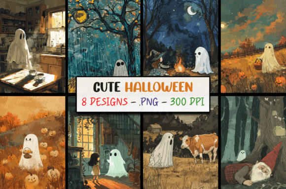 Download Cute Halloween Ghosts Illustrations PNG - Ghosts Collection